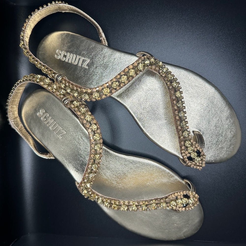 SCHUTZ Gold Crystal Embellished Sandals